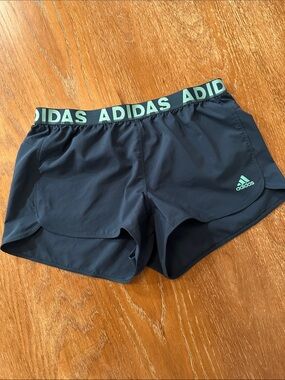 adidas Women’s Teal Blue Shorts with Mint Logo Waistband